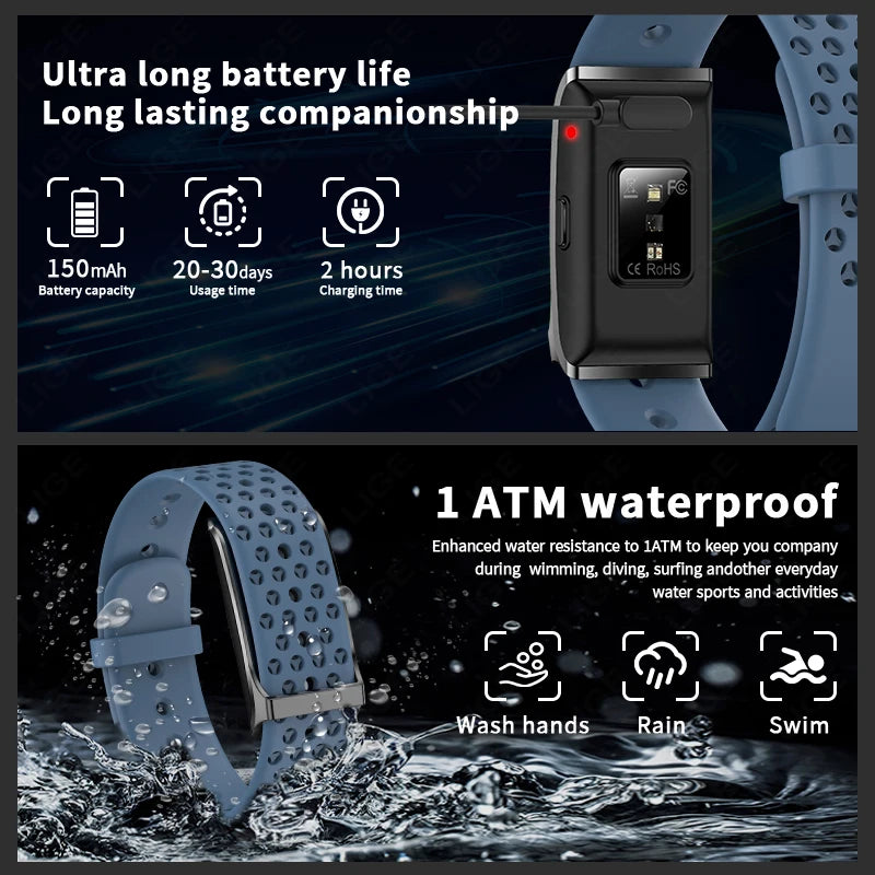 LIGE No Screen Smart Bracelet Heart Rate Blood Pressure Sleep Monitor Pedometer Sports Fitness Tracker Men Women Smartwatch 2025